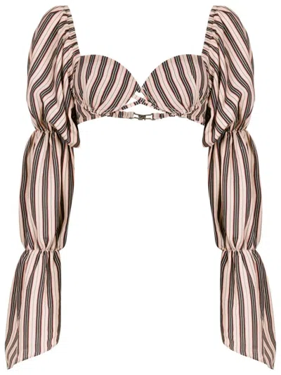 Amir Slama Stripe-print Cropped Blouse In Multicolour