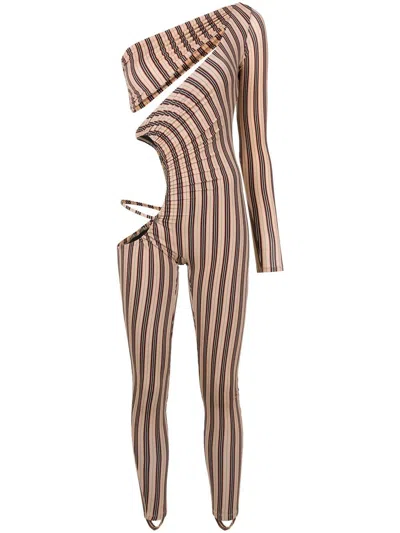 Amir Slama Stripe-print One-shoulder Jumpsuit In Multicolour
