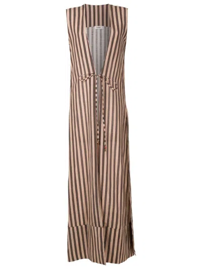 Amir Slama Stripe-print Open-front Maxi Dress In Brown