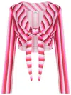 Amir Slama Stripe-print Tied Crop Top In Pink