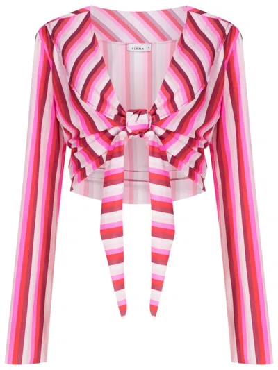 Amir Slama Stripe-print Tied Crop Top In Pink