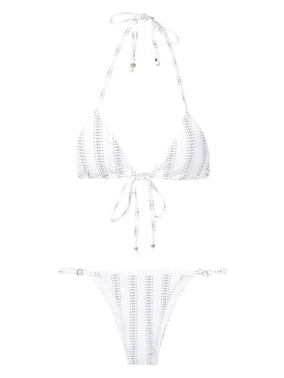 Amir Slama Stripe-print Triangle Bikini Set In White