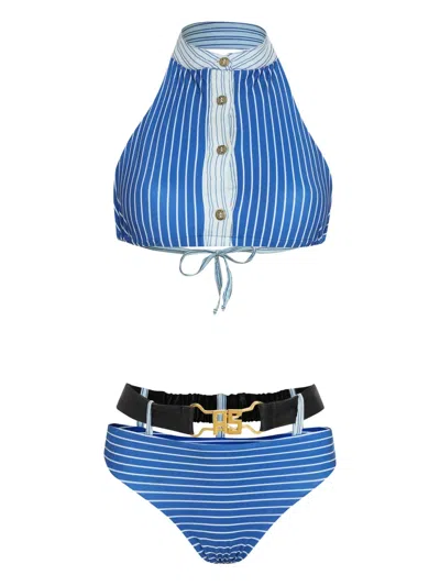 Amir Slama Striped Button-detail Bikini In Blue