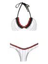 Amir Slama Striped Crochet-trim Bikini Set In White