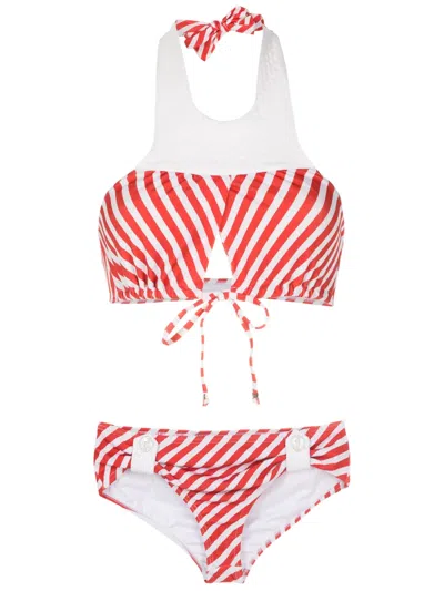 Amir Slama Striped Cut-out Halterneck Bikini In Red