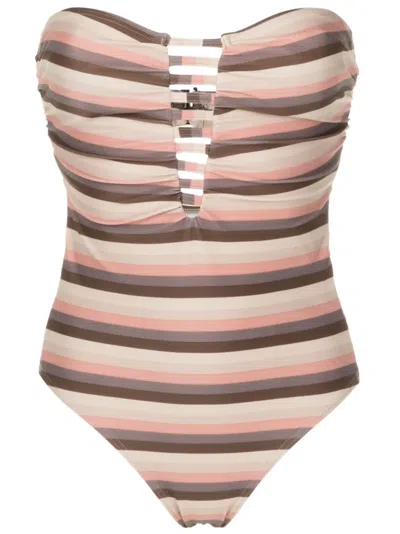 Amir Slama Striped Cut-out Strapless Swimsuit In Neutrals