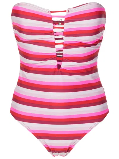 Amir Slama Striped Cut-out Strapless Swimsuit In Pink