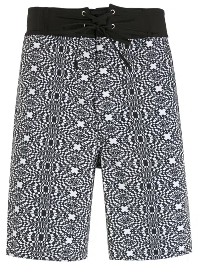 Amir Slama Striped Geometric Print Shorts In Black