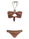 Amir Slama Striped Halterneck Bikini Set In Brown