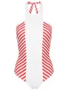 Amir Slama Striped Halterneck Swimsuit In White