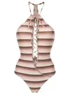 Amir Slama Striped Lace-up Swimsuit In Neutrals