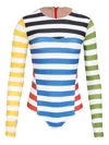 Amir Slama Striped Long-sleeve Swimsuit In Multi
