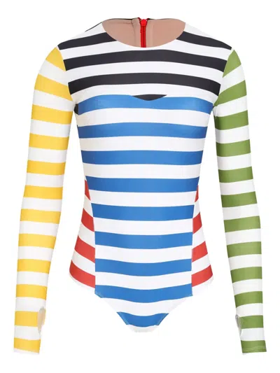 Amir Slama Striped Long-sleeve Swimsuit In Multi