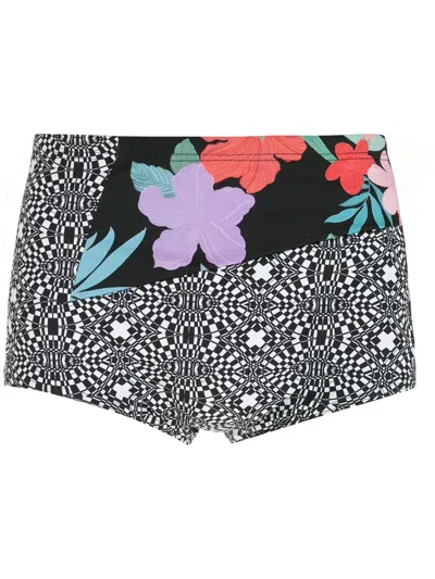 Amir Slama Striped Panels Hibiscus Swimming Trunks In Multicolour