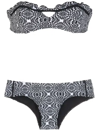 Amir Slama Striped Print Bikini Set In Black