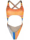 Amir Slama Striped Print Eco High-leg Swimsuit In Multicolour