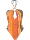 Amir Slama Striped Print Eco High-leg Swimsuit In Orange