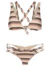 Amir Slama Striped Strappy Bikini In Neutrals