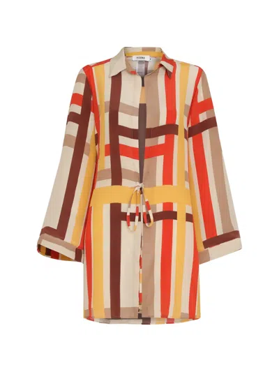 Amir Slama Striped Tie-waist Dress In Burgundy