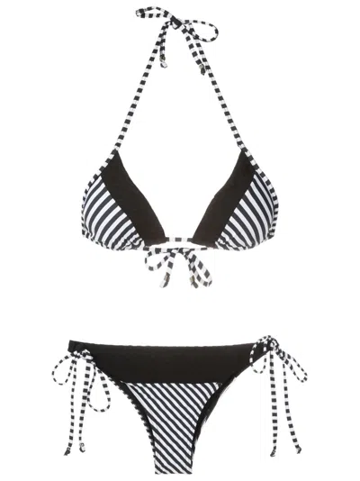Amir Slama Striped Triangle-cup Bikini In Black