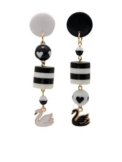 Amir Slama Swan Charm Drop Earrings In Black