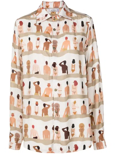 Amir Slama Swimmer-print Oversize Shirt In Neutrals