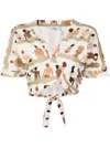 Amir Slama Swimmer-print Wrap-front Cotton Shirt In Neutrals