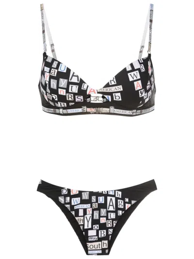 Amir Slama Text-print Cut-out Bikini In Black