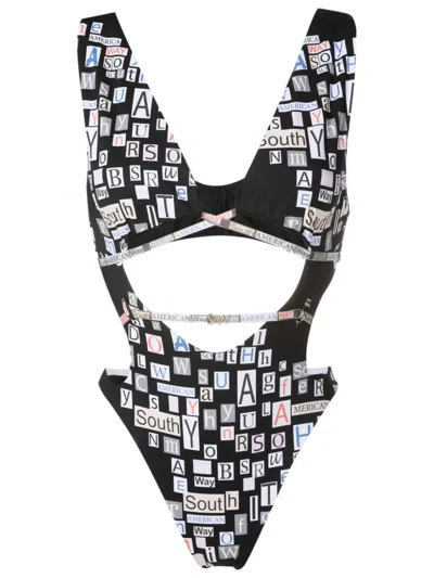 Amir Slama Text-print Cut-out Swimsuit In Black