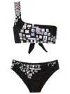 Amir Slama Text-print One-shoulder Bikini In Black