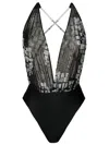 Amir Slama Text-print V-neck Bodysuit In Black