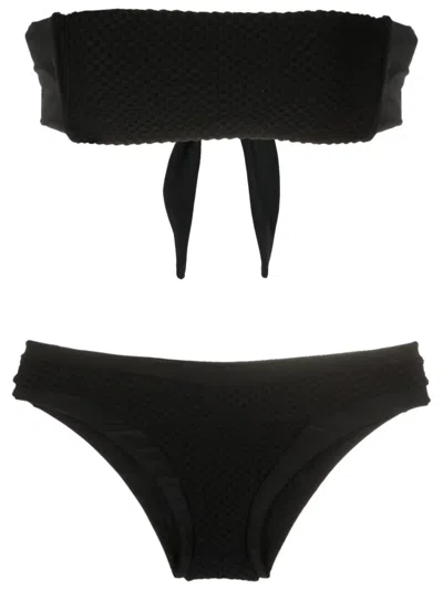 Amir Slama Textured Bandeau Bikini In Black