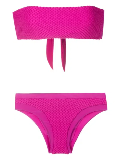 Amir Slama Textured Bandeau Bikini In Pink