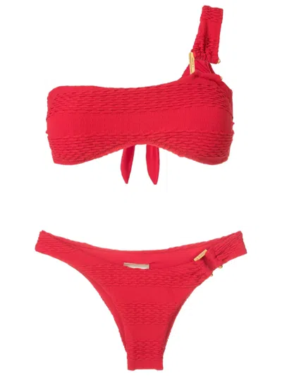 Amir Slama Textured-finish One-shoulder Bikini In Red