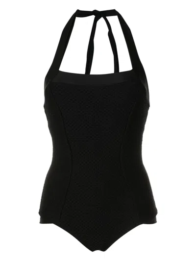Amir Slama Textured Halterneck Swimsuit In Black