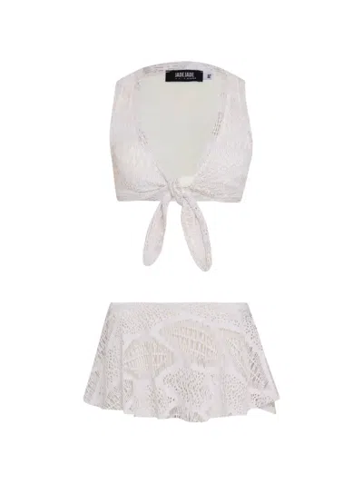 Amir Slama Tie-detail Knitted Bikini In Neutral