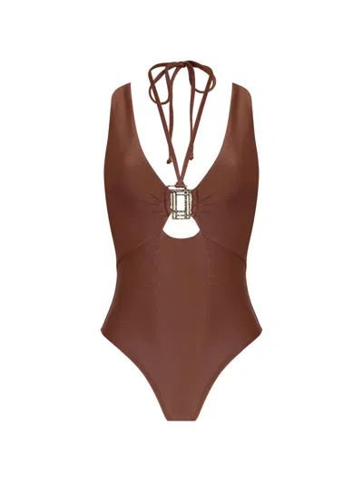 Amir Slama Tie-fastening Cutout Swimsuit In Green
