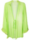 Amir Slama Tie-front Crinkled Silk Blouse In Green