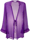 Amir Slama Tie-front Crinkled Silk Blouse In Purple