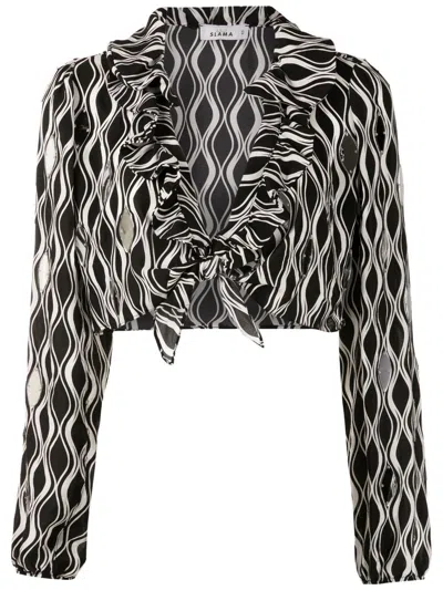 Amir Slama Tie-front Wave-print Blouse In Black