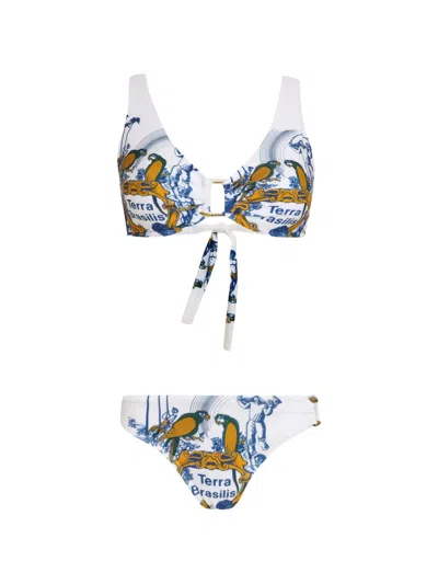 Amir Slama Tie-front Print Bikini In White