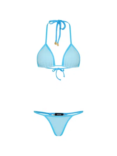 Amir Slama Triangle-design Trim Bikini In Blue