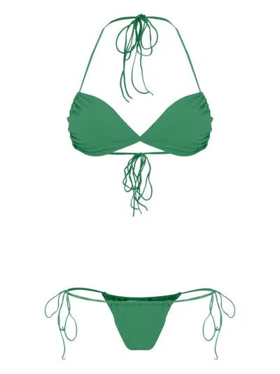 Amir Slama Triangle Tie-fastening Bikini Set In Green