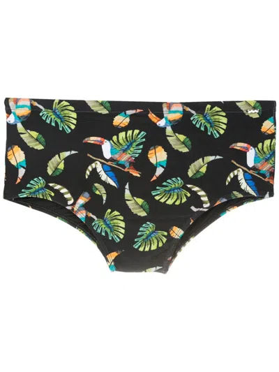 Amir Slama Badehose Mit Tropischem Print In Black