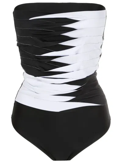 Amir Slama Twisted-straps Two-tone Swimsuit In Black