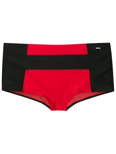 Amir Slama Two-tone Slip-on Swim Trunks In Black