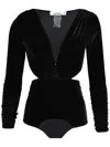 Amir Slama V-neck Velvet Bodysuit In Black