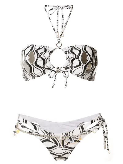 Amir Slama Wave-print Chain-detail Bikini Set In White