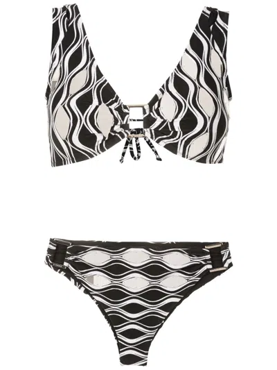 Amir Slama Wave-print Hardware-detail Bikini Set In Black