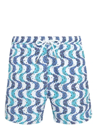 Amir Slama Wave-print Swim Shorts In Blue
